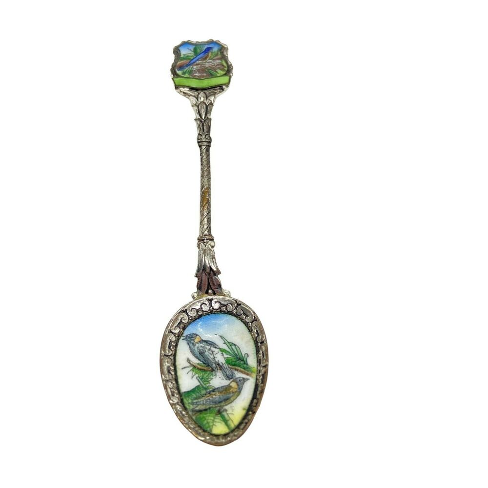 Tourist Spoon Birds Bought in Germany Made in Czechoslovakia Vintage Mini Enamel